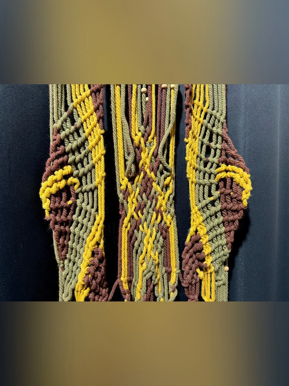 Vintage Handmade Macrame Wall Hanging 18” x 78” Hippie Boho Chic Brown 1970s